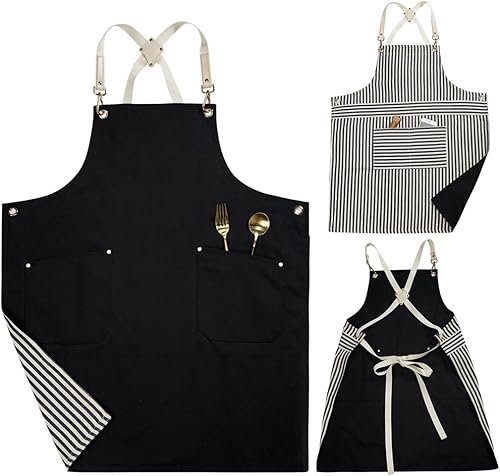 Miniatura 3 de Jeanerlor Delantal de lona de algodón de doble cara con correas cruzadas de bolsillo