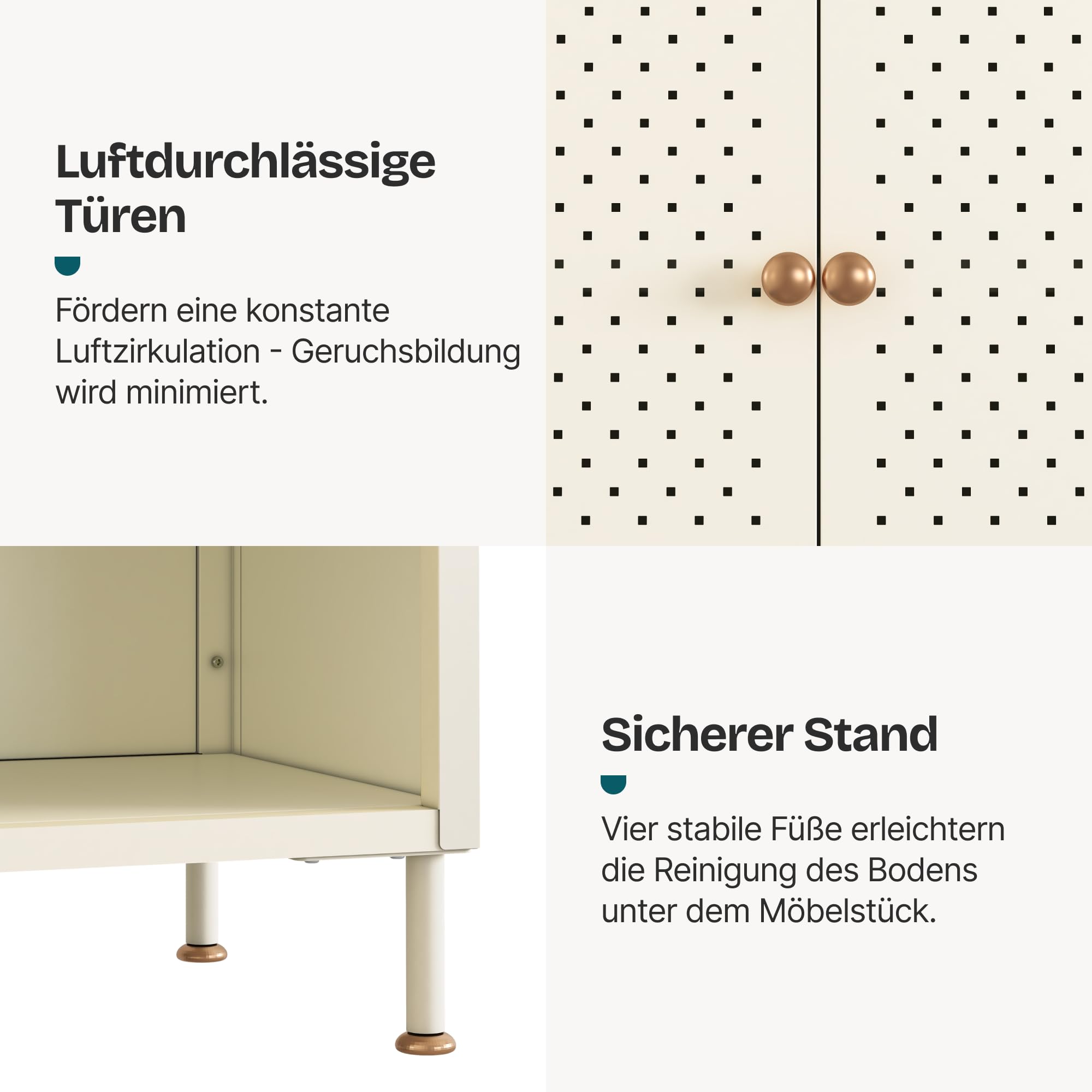 [en.casa] Schuhschrank Coleraine mit 2 Türen Schrank schmal mit offenem Fach Flurschrank 3 Ebenen höhenverstellbar Schuhkommode Metall Schuhaufbewahrung 115 x 80 x 35 cm Cremeweiß