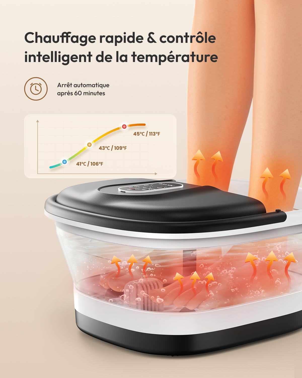 Bain de Pied Massant Chauffant, Pliable Massage Pieds avec Télécommande, Bain de Pieds Spa Massant avec 3 Niveaux de Chaleur & 16 Rouleaux de Massage, pour la Relaxation à Domicile