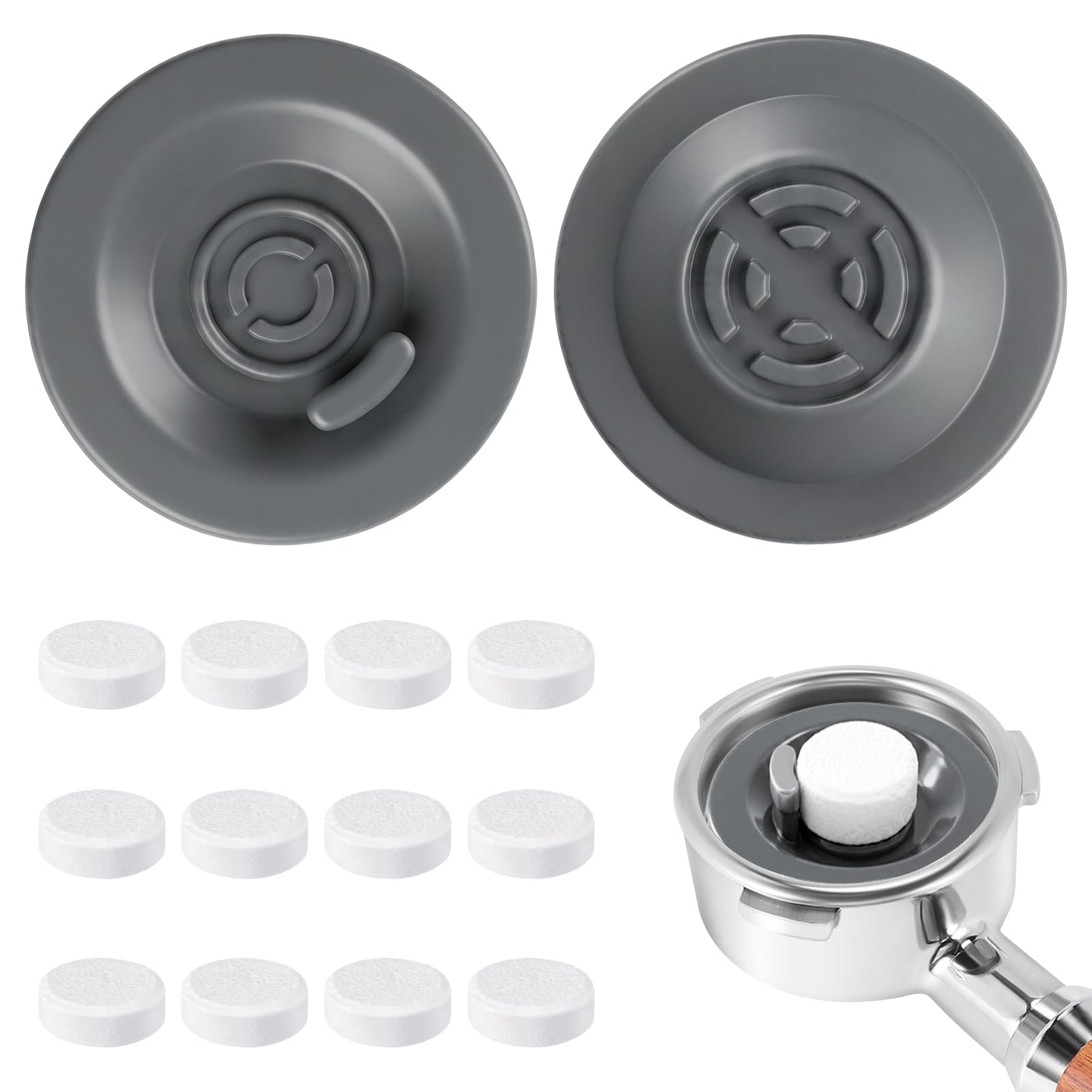 2 PCS Espresso Cleaning Discs & 12PCS Cleaning Tablets, Professional Coffee Machine Accessories Compatible with Ninja Luxe, 54mm Reusable Silicone Universal Coffee Machine Cleaning Tablets
