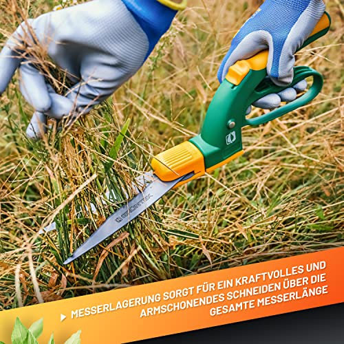 GRÜNTEK Teflon Rasenschere SEGLER 360° drehbarer Schneidekopf, Grasschere mit Handschutz, Rasenkantenschere 380 mm, ergonomische Griffe, Klingen Anti-Haft beschichtet, Rasenkantenschneider