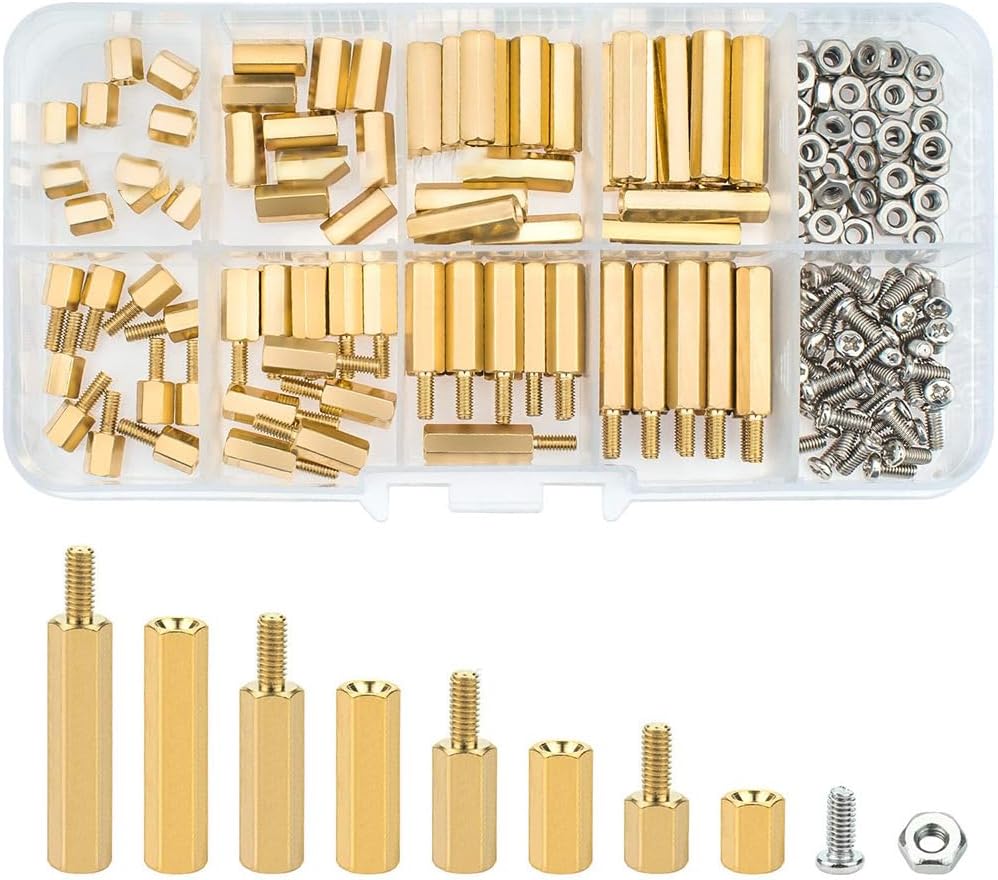 CARPEDIEM Hex Spacer Hex Post M3 Screw Nut Bolt Hex Brass Spacer + Standoff+Nut + Screws Approx 120pcs Black