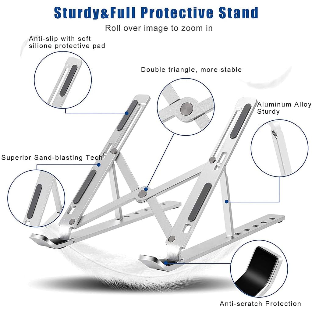 PremiumAV Metal Portable Laptop Stand – 6-Angle Adjustable Aluminum Riser for Laptop, Tablet & Phone, Foldable Ventilated Holder Compatible with MacBook, iPad, Dell, HP & More – Silver 12 61mwT8nU3cL. SL1024