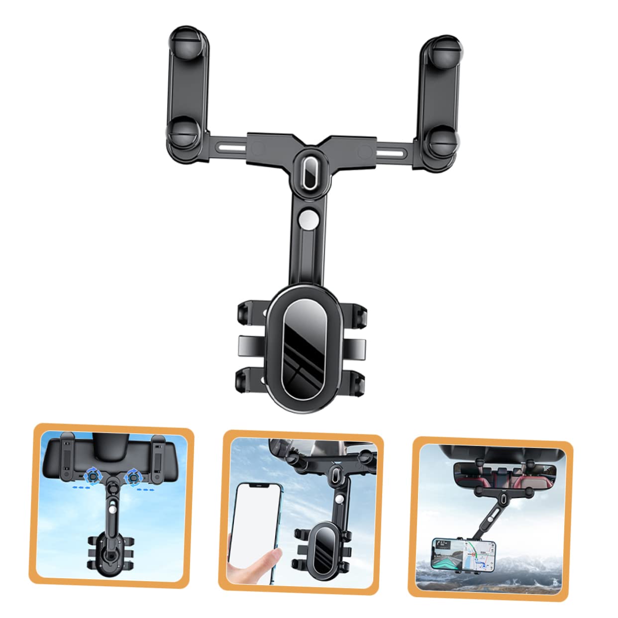 Homoyoyo Supporto Cellulare Specchietto Retrovisore Auto Nero, ABS