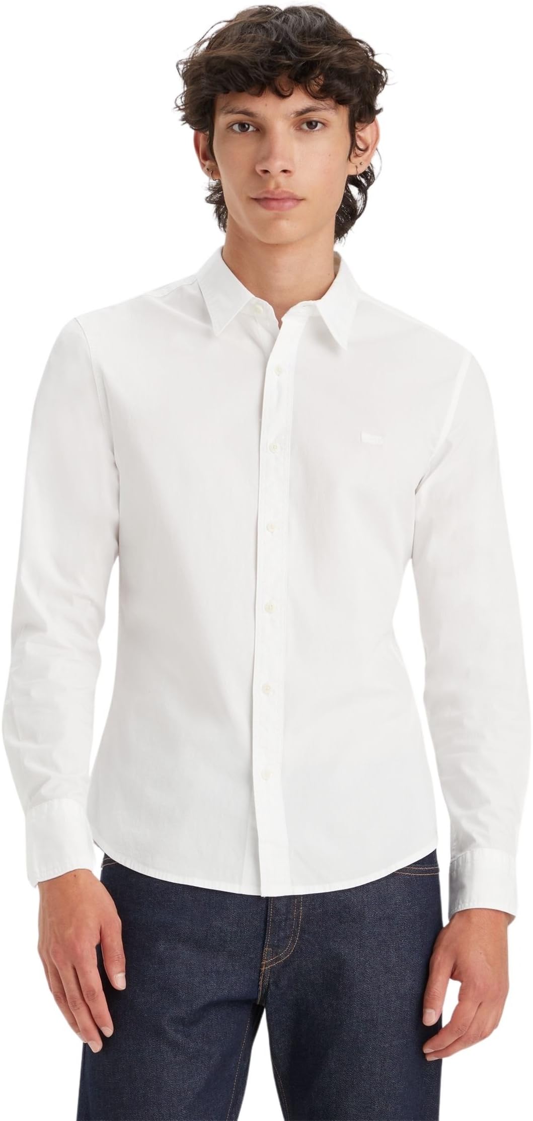 Levi's Men's Long-Sleeved Battery Housemark Slim Shirt, Bright White, XS