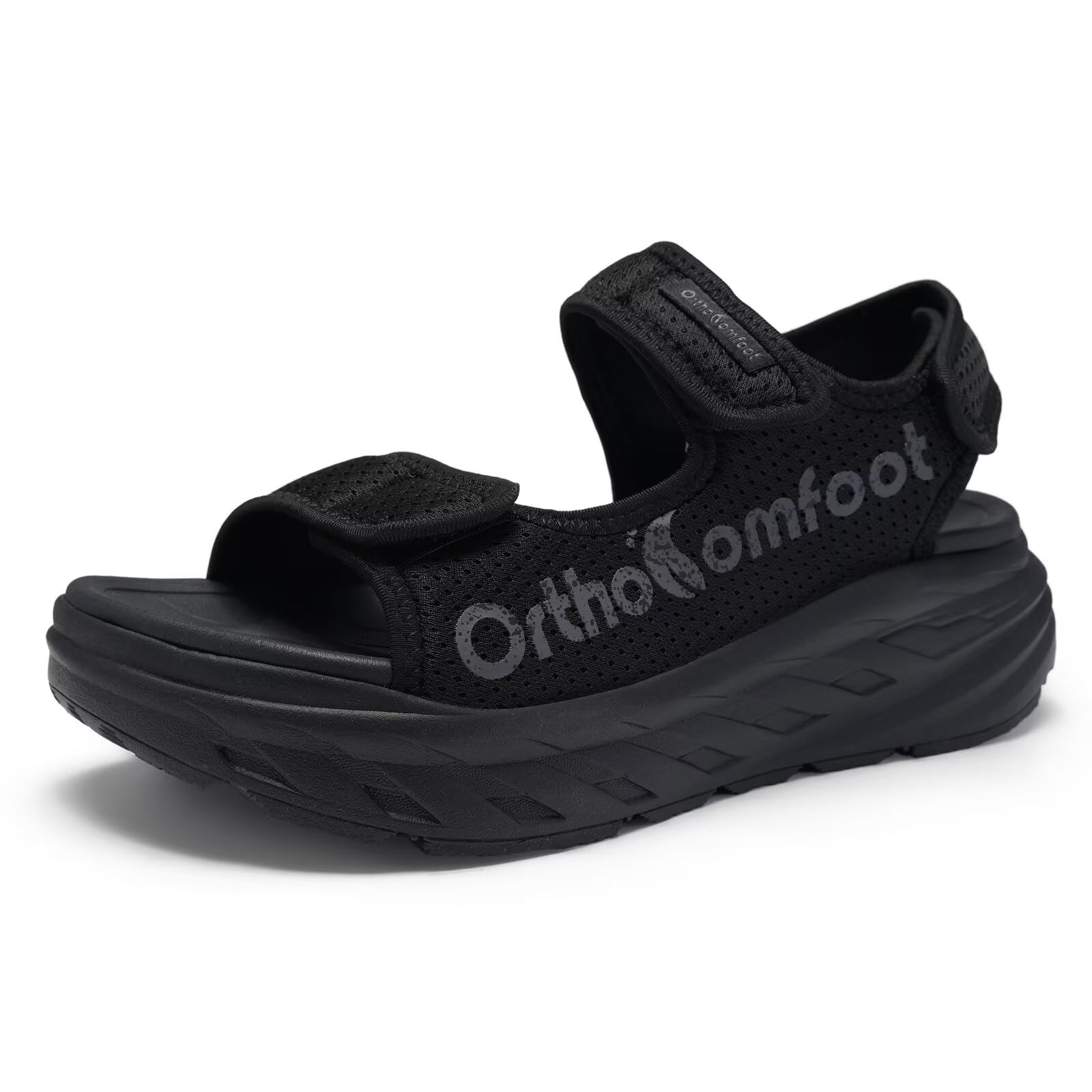 Photo 1 of Women's Orthopedic Diabetic Summer Wide Hiking Sandals: Arch Support Arthritis Plantar Fasciitis Heel Spurs Athletic Hammer Toes High Instep Walking Shoes, Hook and Loop Swollen Sandals Black Size 8