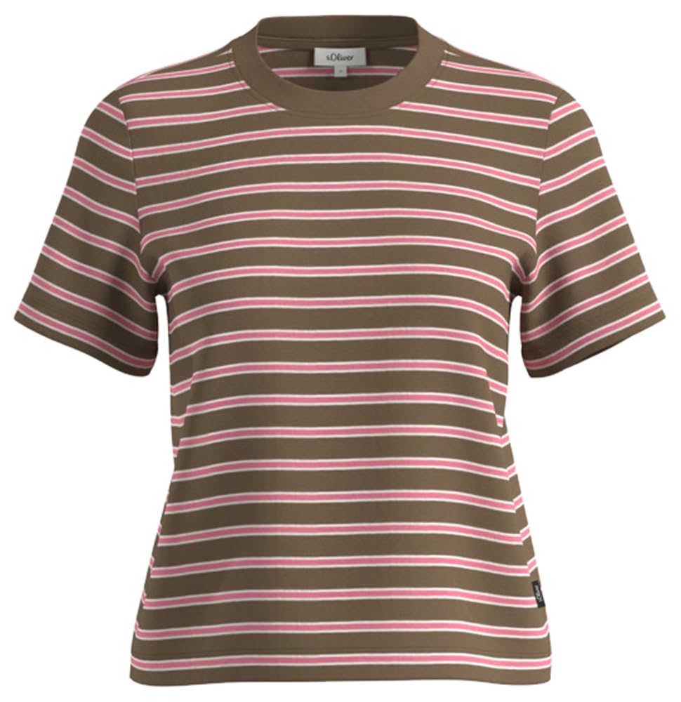 s.Oliver Women's 2179329 Striped T-Shirt (Pack of 1), Brown, 16
