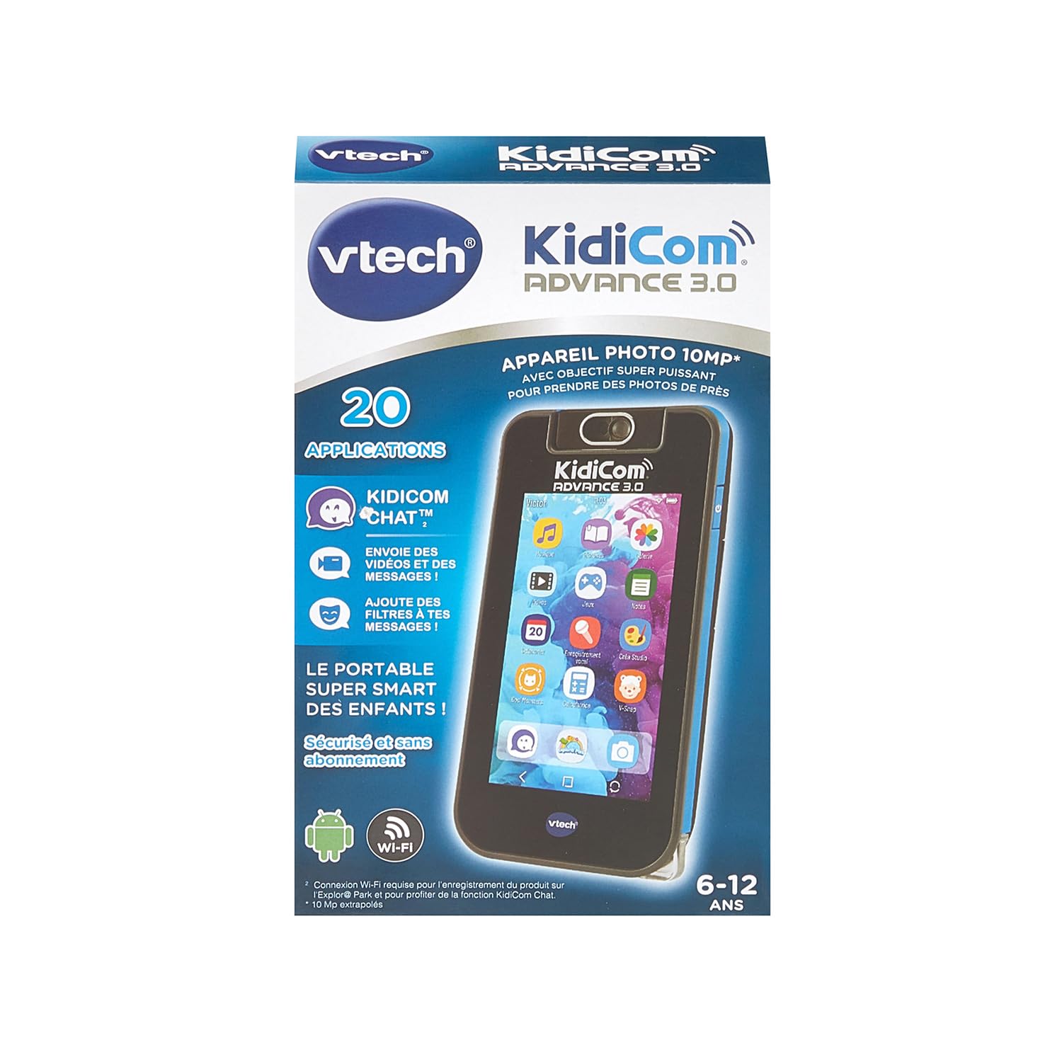 VTech - KidiCom Advance 3.0 Noir, Portable Enfant sans Forfait Sécurisé – 6/12 Ans – Contenu en Français