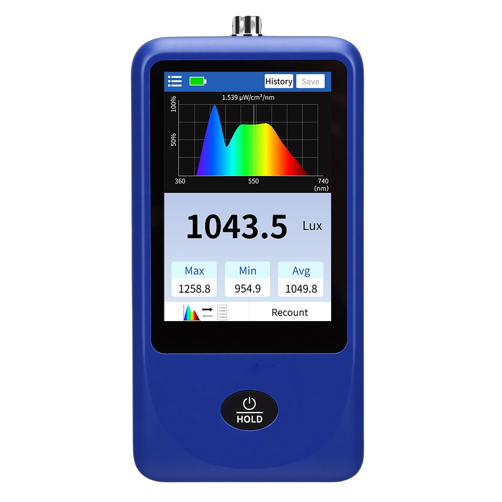 Misuratore di Spettro Luminoso, Spettrometro Portatile, Misuratore di Visualizzazione della Curva di Illuminamento per Misurare la Temperatura del, PPFD e Gamma di 1 Milione di Lx, Adatto a
