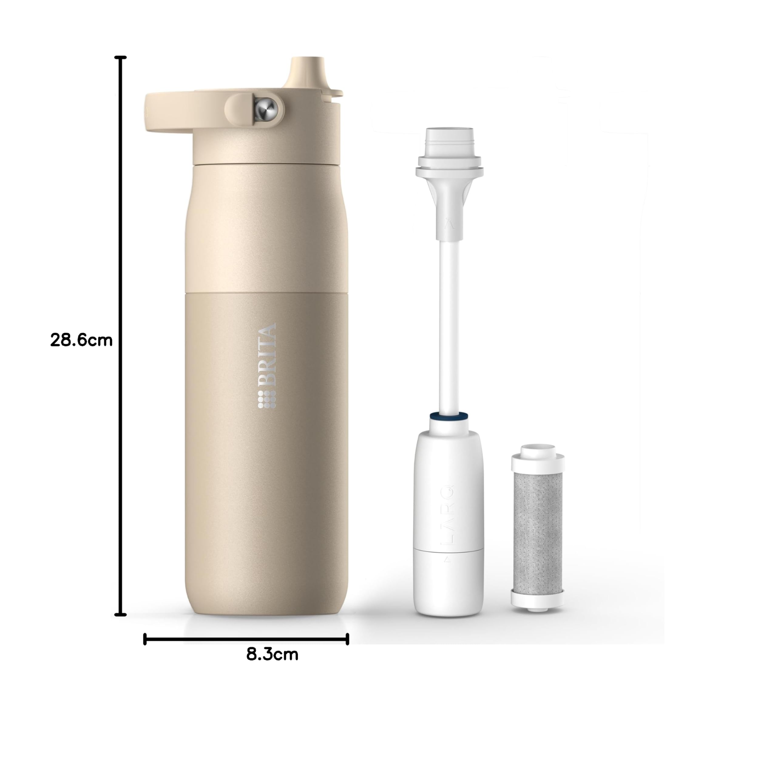 BRITA LARQ Essential Filter Trinkflasche mit Strohhalm beige (680 ml) | Edelstahl Wasser-Flasche, doppelwandige Isolierung (24h kalt), Aktivkohle Wasserfilter, filtert PFAS, Chlor & mehr