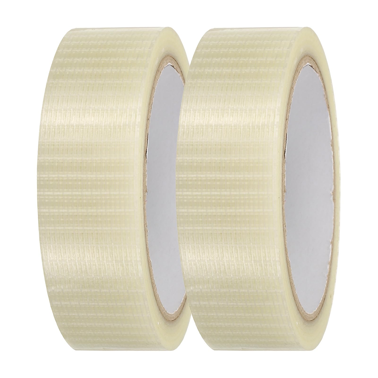 sourcing map 2 Rolls Filament Strapping Tape, 30 mm x 20 m x 0.15 mm Heavy Duty Fiberglass Mesh Reinforced Packaging Clear Waterproof Adhesive Tape for Packaging, Moving, Home Use