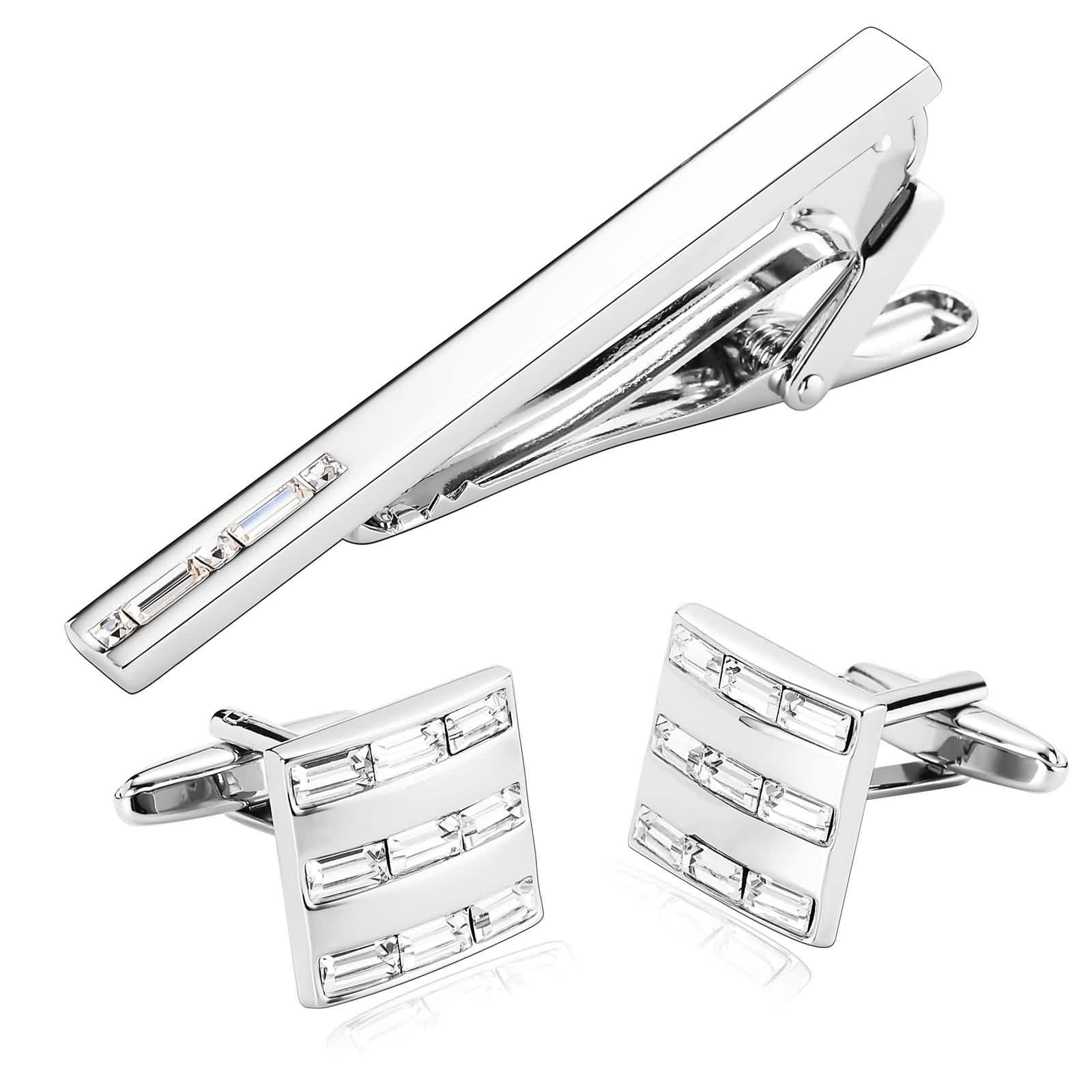 Manchettenknoepfe One Piece, Krawattennadel Chef Geometrie Silber Weiss Rostfreier Stahl Business Stil