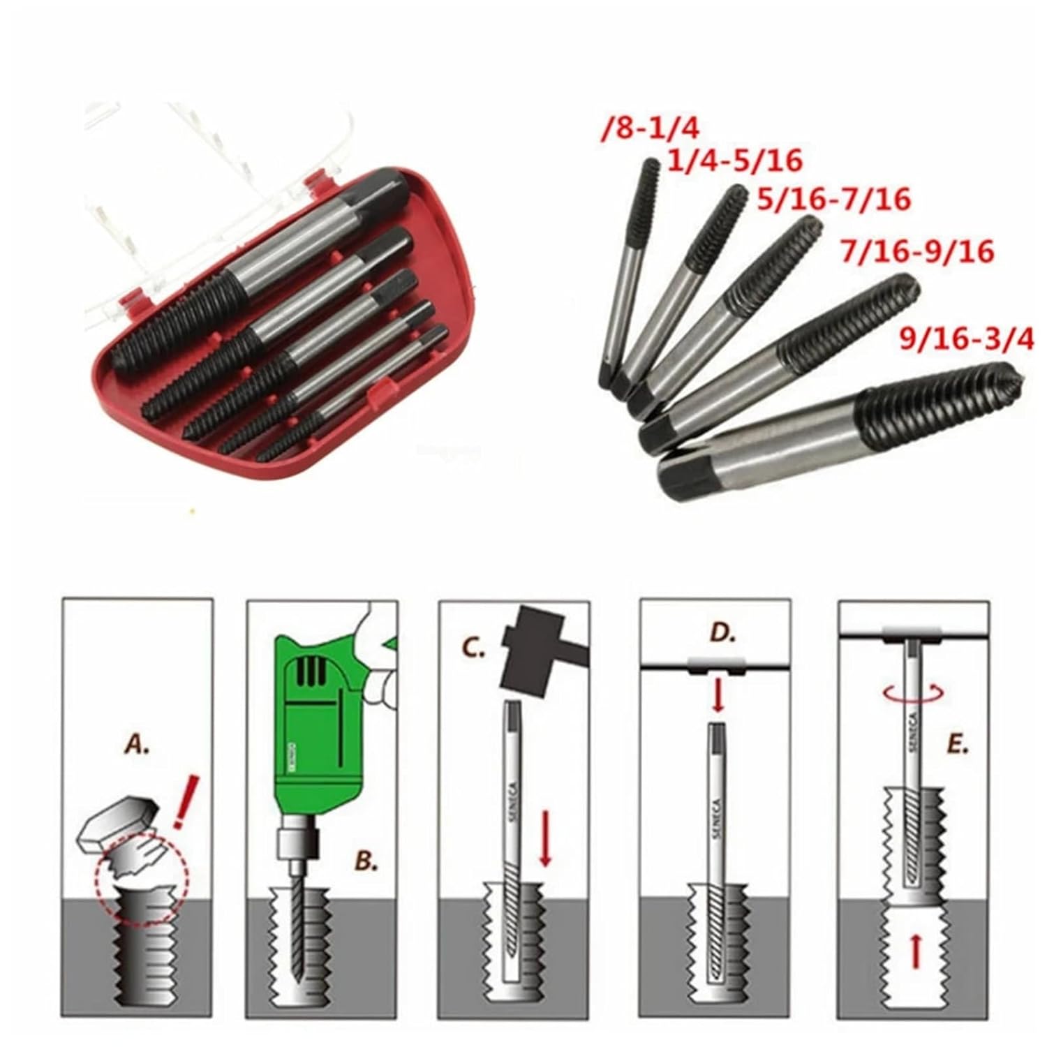 Screw Extractor Center Drill Bits Guide Set Broken Damaged Bolt Remover Removal Speed Easy Set 5Pcs