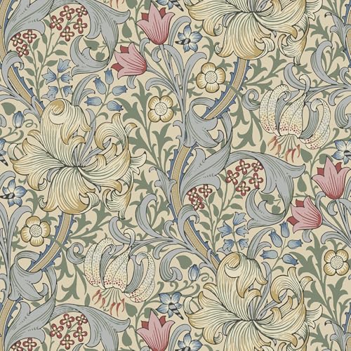 NuWallpaper x Morris & Co. Golden Lily Linen Peel and Stick Wallpaper MCS6600