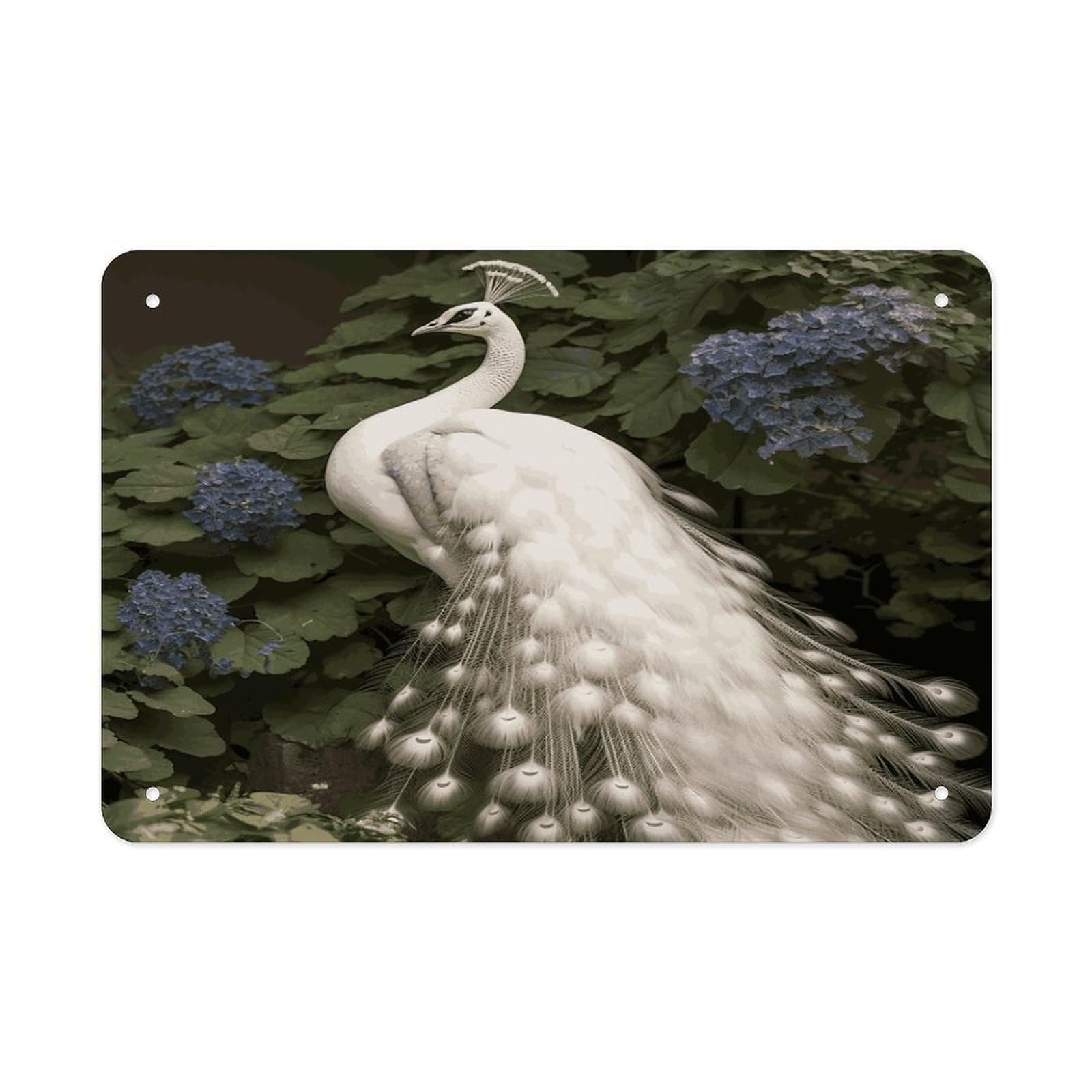 LDGSUPH White Peacock Metal Tin Sign Wall Art Prints Folded Edge Iron Sheet Painting with Holes for Wall Prints Decorative Picture Metal Signboard Decor Painting Wall Decor
