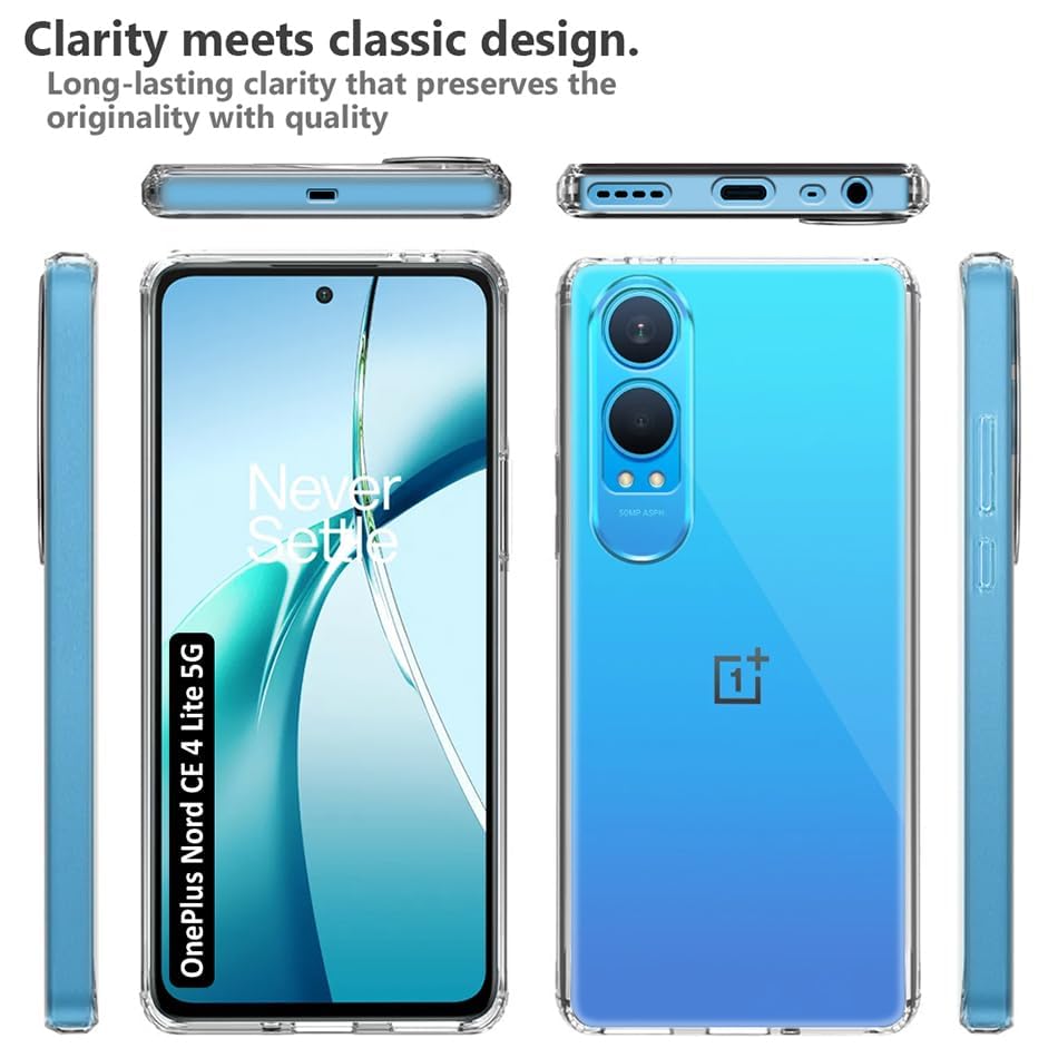 Image of NISHTECH for OnePlus Nord CE 4 Lite 5G Premium Transparent Hybrid Soft Slim Dust Proof Back Case Cover Silicone with Camera Protection