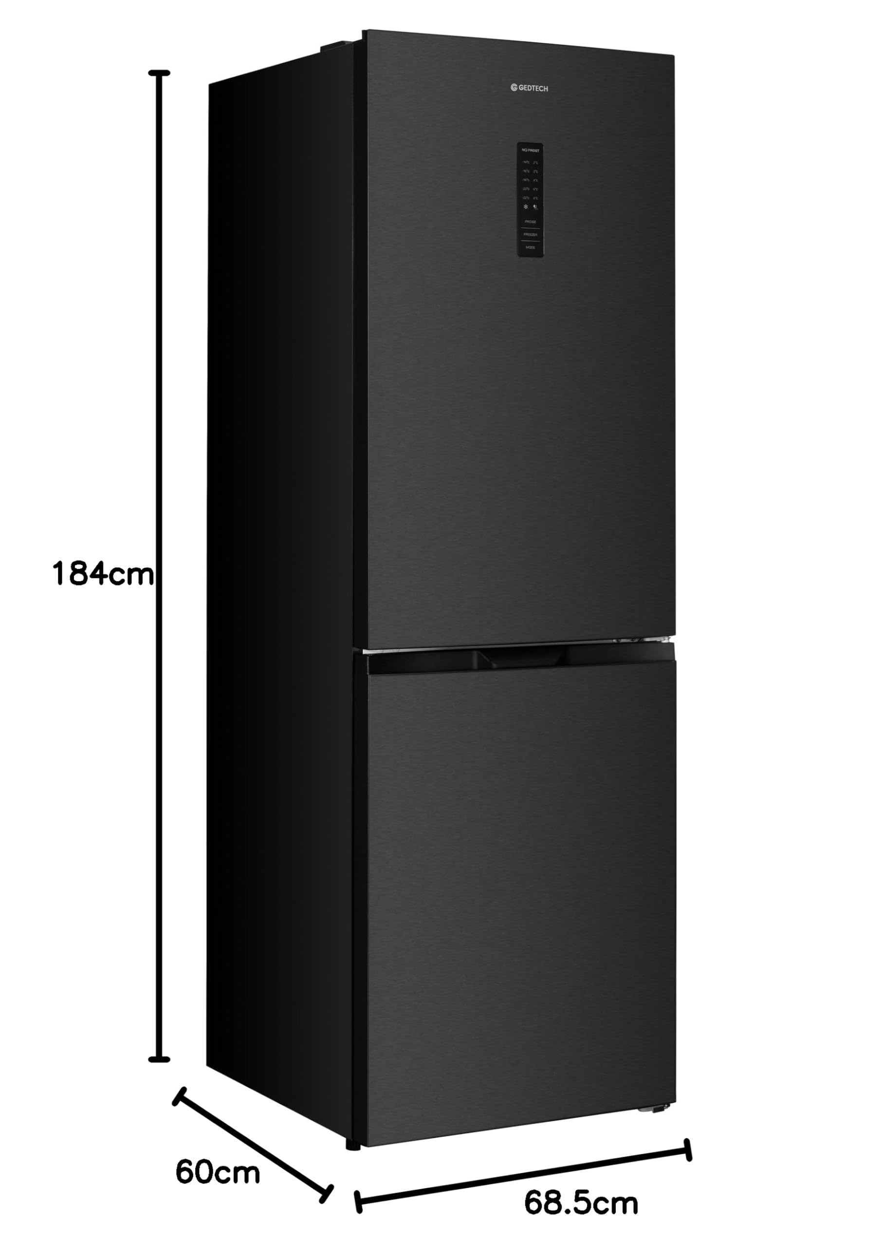 GEDTECH Réfrigérateur combiné congélateur bas 323L GCB323NFDX - No Frost - Dark inox