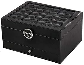 Gopikrishna Jewelry Box Organizer PU Leather Storage With Lock & Large Mirror And Trays
