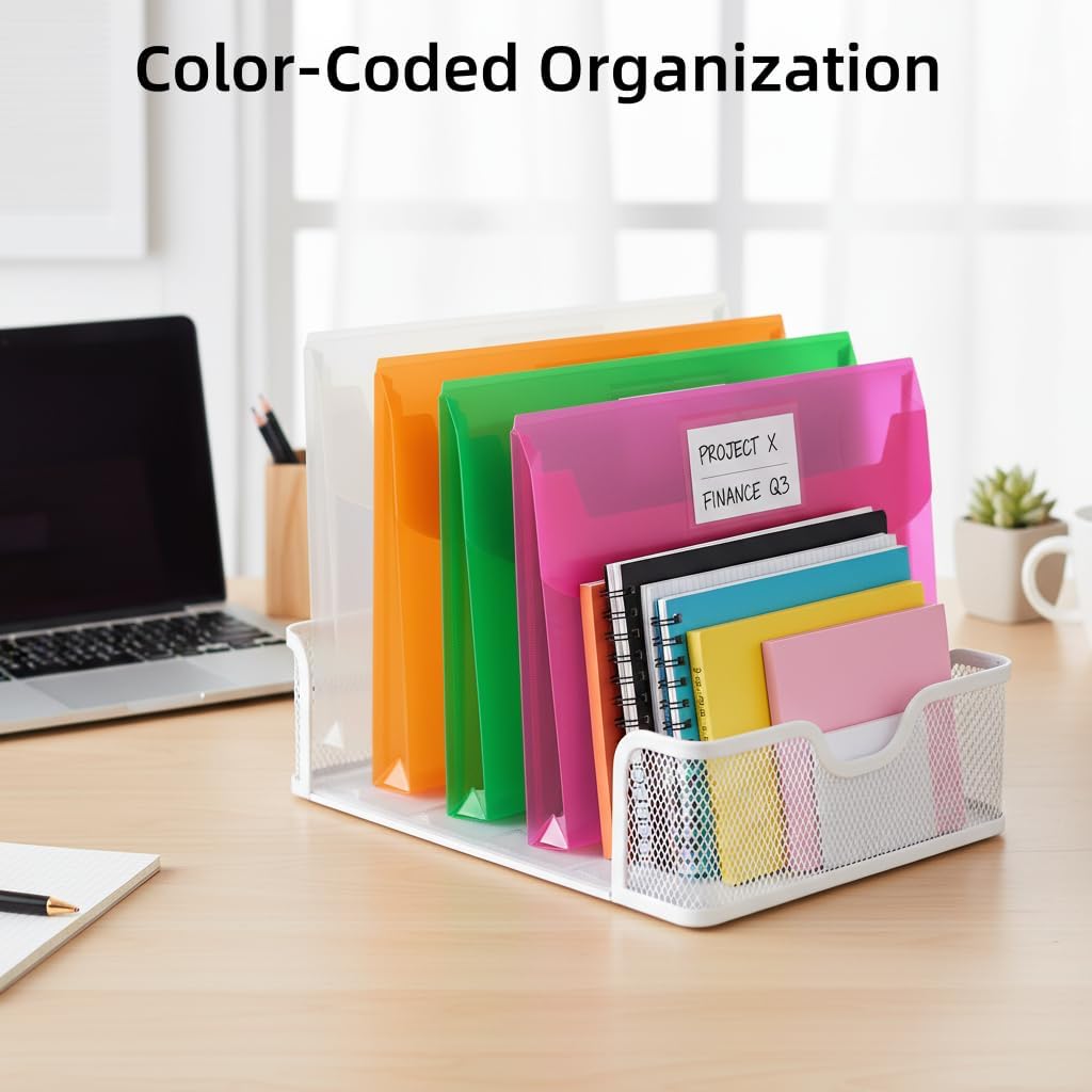 20 Pack Plastic Envelopes with Snap Closure,Poly Expandable File Folder with Label Pocket,Clear Folders Documents,A4 Letter Size(13"×9.5") for Office School Home Work,Assorted Colors