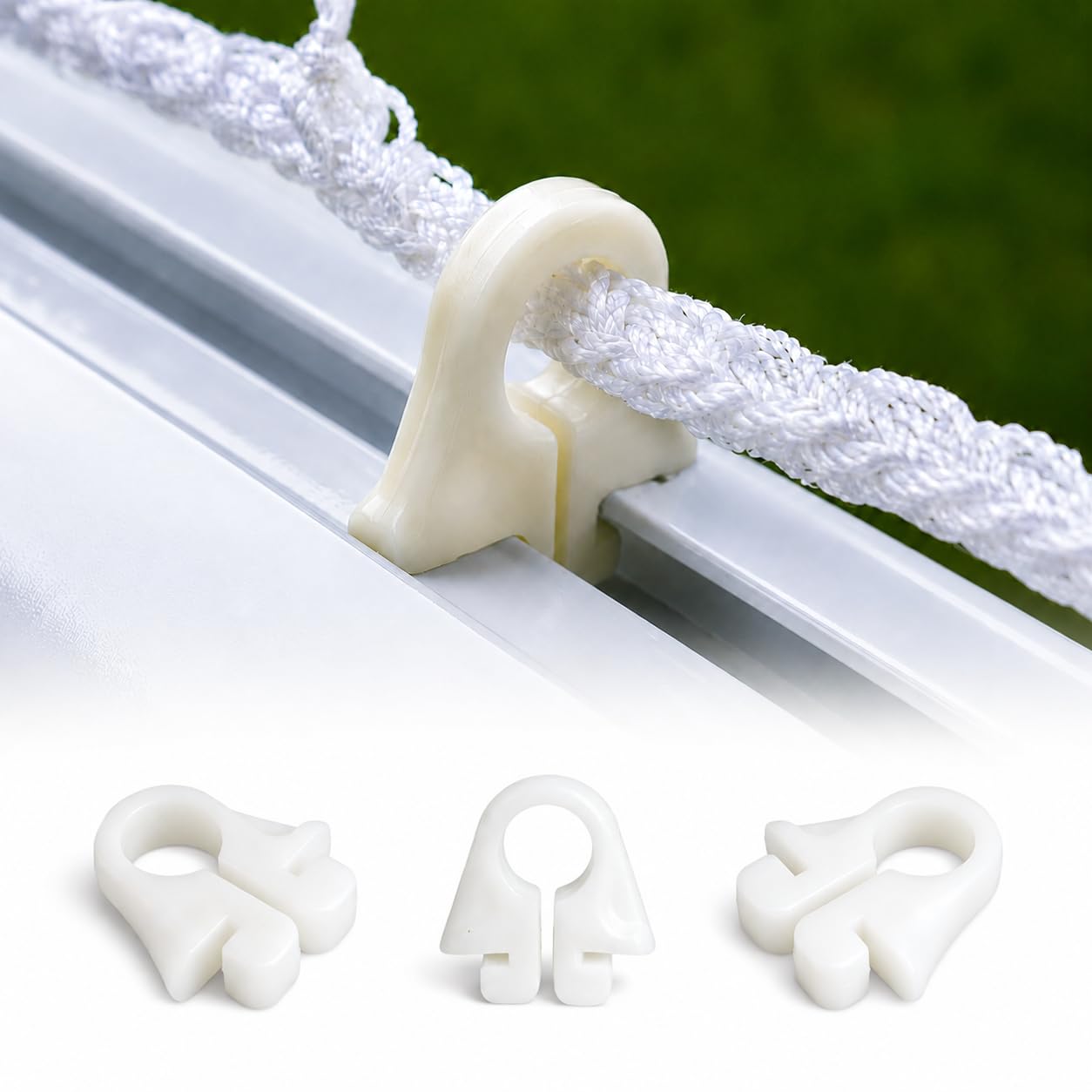 Ganci in Nylon per Reti Porte da Calcio e Calcetto, Ganci Reggirete a Innesto per Fissaggio Rete, Accessori per Porte Calcio, Colore Bianco