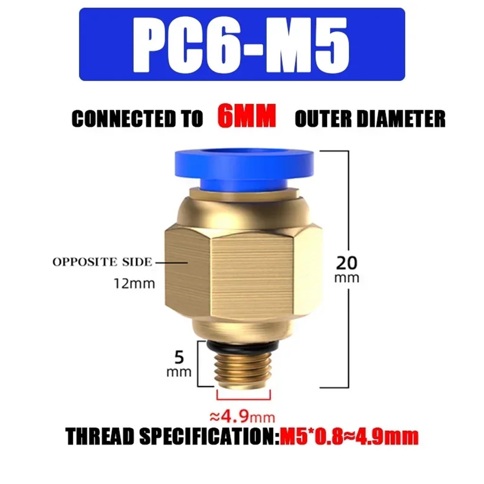 10/50 pezzi Raccordo pneumatico Connettore aria PC 4 mm 6 mm 8 mm 10 mm 12 mm Filettatura 1/8" 1/4" 3/8" 1/2" Raccordi for tubi flessibili Connettori rapidi for tubi(PC6-M5,50 PCS)