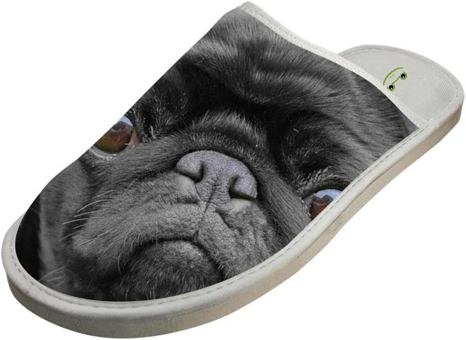 Black Pug Face Cotton Slippers House Slippers Indoor Shoes Slippers