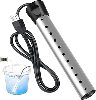 2000W Portable Immersion Water Heater with 304 Stainless Steel Guard & LCD Thermometer - Heats 5 Gallons in Minutes for Buckets, Tubs, Camping