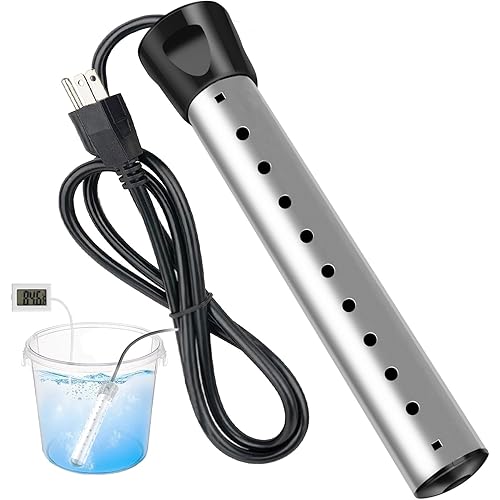 2000W Immersion Water Heater,Portable Electric Water Heater with 304 Stainless Steel Guard & Thermometer,Fast Heating for 5 Gallon of Water in Minutes for Buckets, Bathtubs,Basins,Tanks