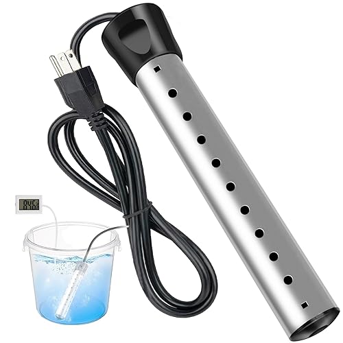 Calentador de agua de inmersión de 2000 W, calentador de agua eléctrico portátil con protector de acero inoxidable 304 y termómetro, calentamiento