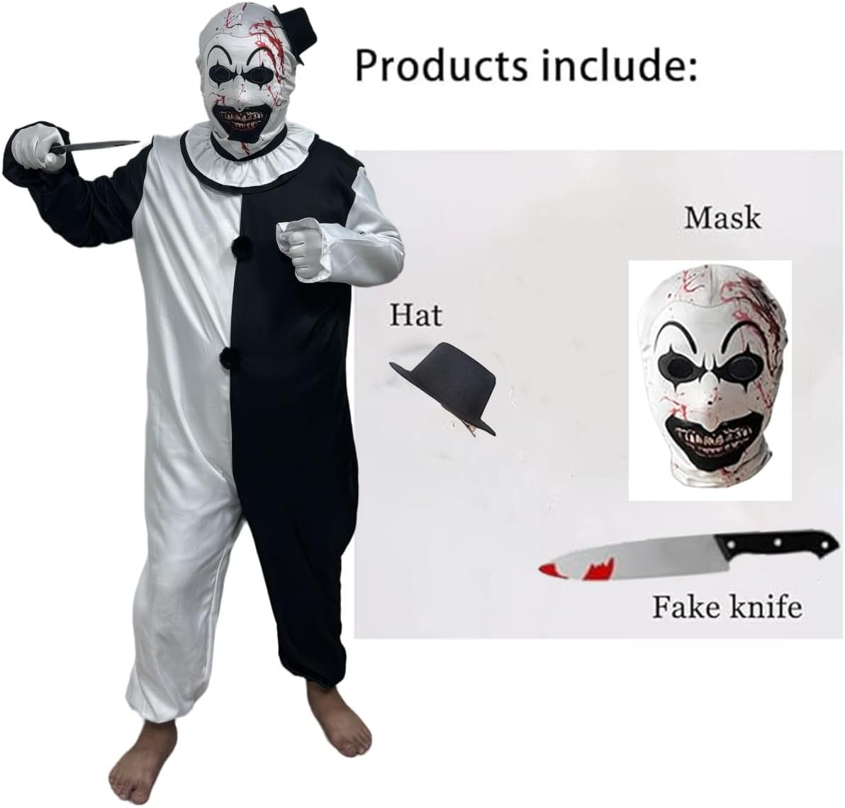 Art the Clown Costume Clown Jumpsuit Men Women Outfit Black White Bodysuit Full Set Halloween Costume With Mask - Image 2