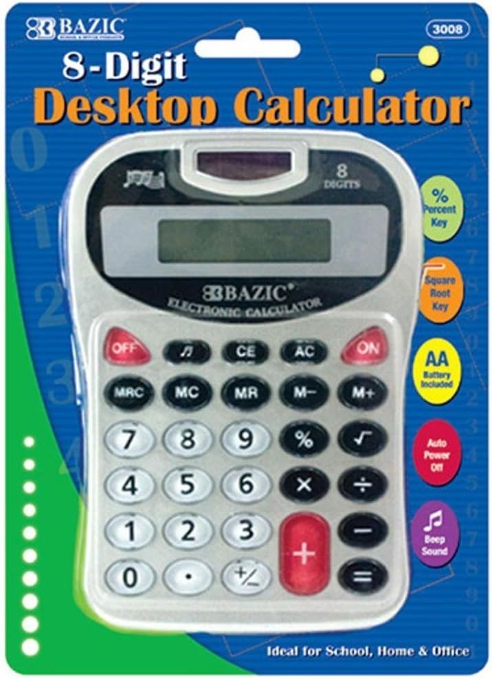 BAZIC 8Digit Silver Desktop Calculator w/ Tone Bazic