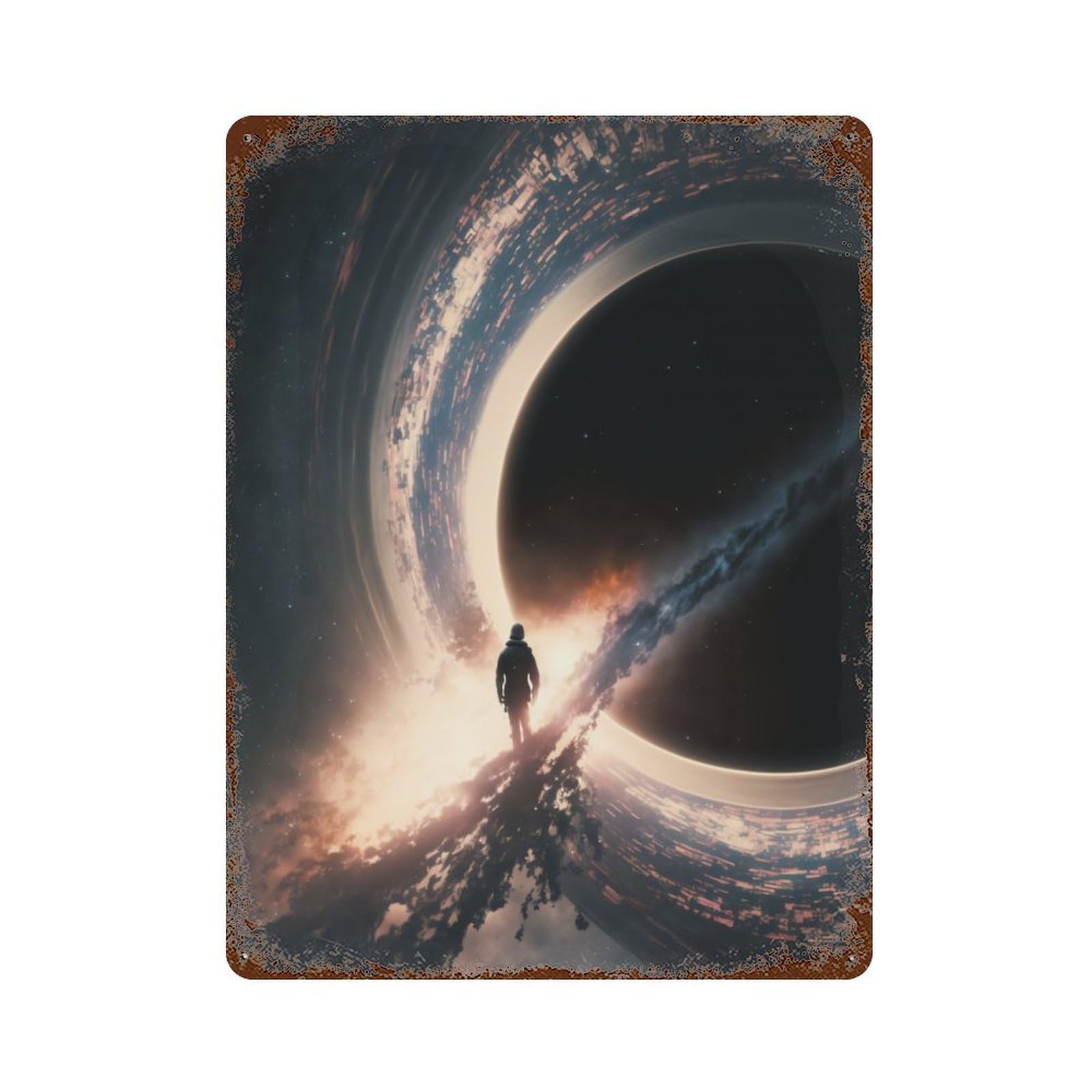 Rust Effect The Black Hole Aged Metal Wall Plaque 15.7"x11.8", Farmhouse Wall Decor for Office, Studio And Wall Decor