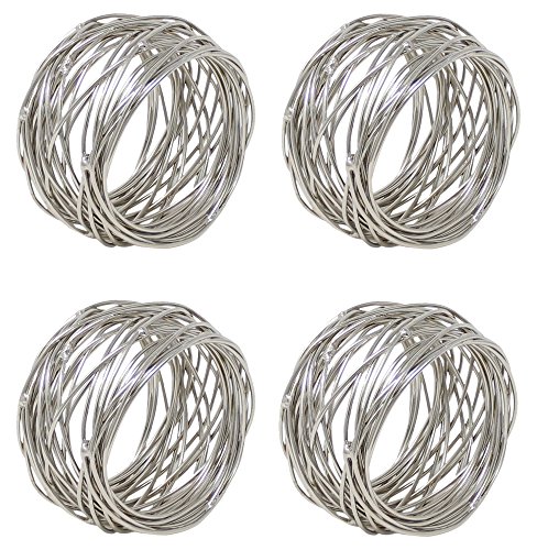 Image of SKAVIJ Handmade Twisted Wire Mesh Napkin Rings Holders Decor Dinner Party Wedding Thanksgiving Christmas Gathering (Silver 4pcs)
