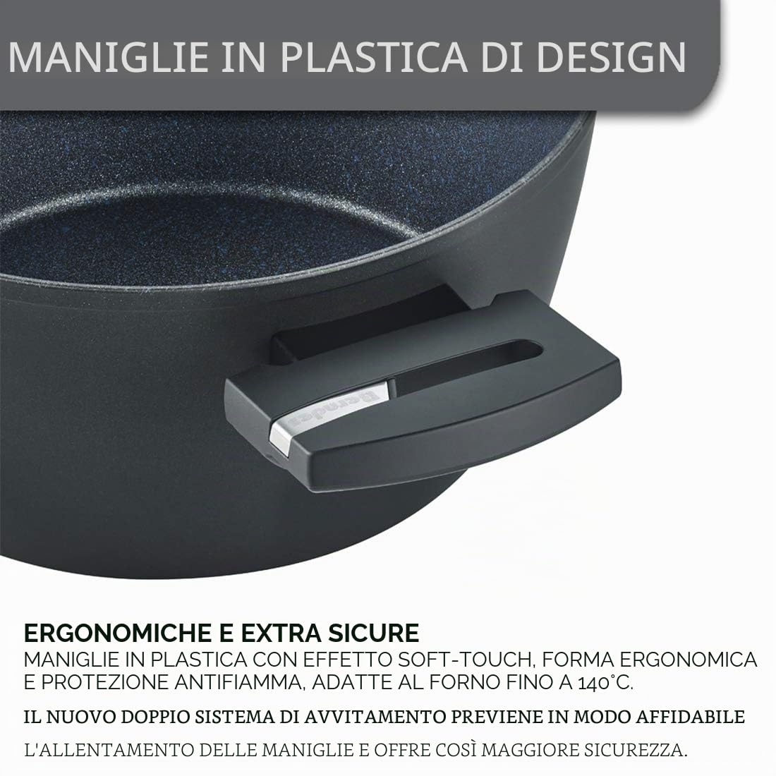 Berndes Balance Enduro Batteria 7 Pezzi: Casseruola 20+24 cm, Pentolino 16 cm, Padella Fonda 28 cm, Coperchi in Vetro 16+20+24 cm