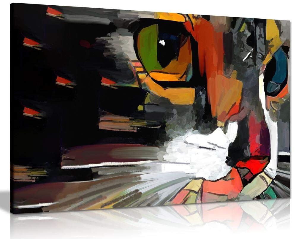Panther Print Cubism Harlequin Modern Cute Cat Face Canvas Wall Art Picture Print (24X16)