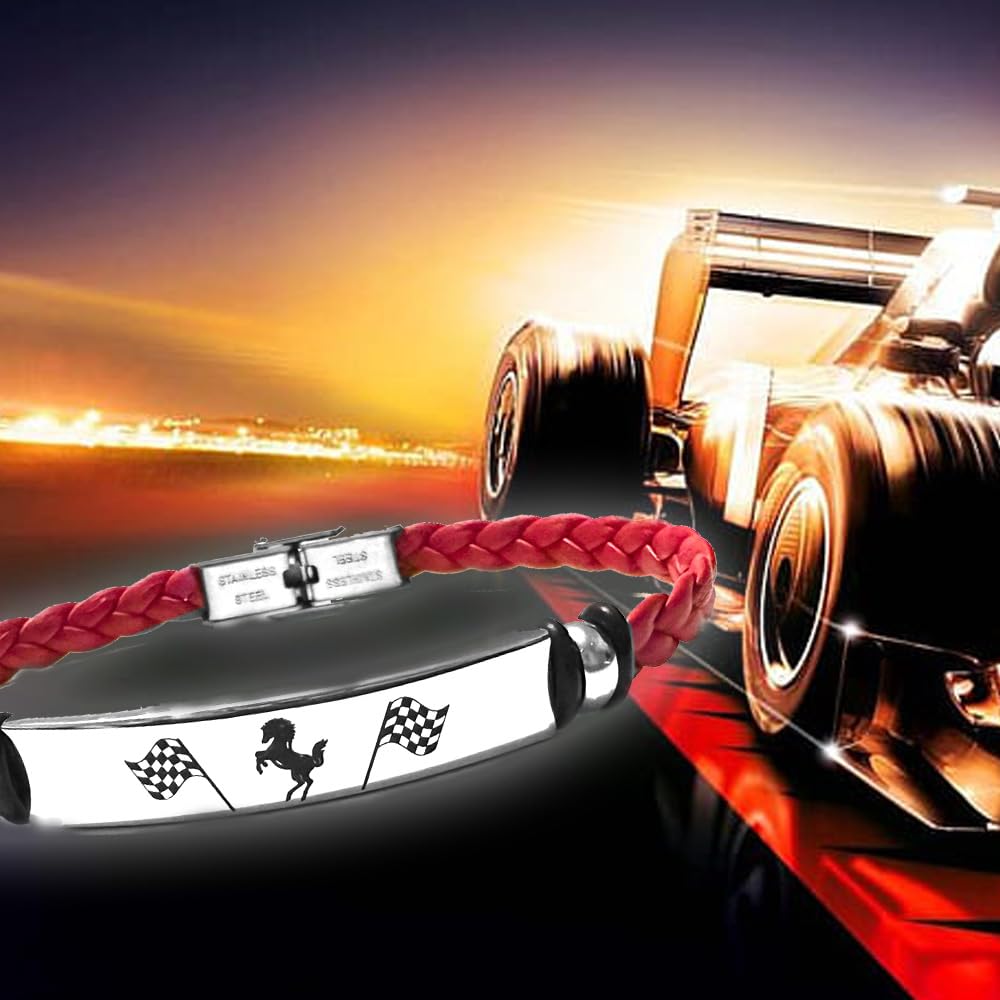 Bracciale con cavallino rampante cavalluccio uomo acciaio inox e pelle