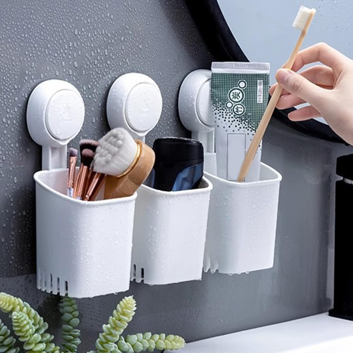 VALICLUD 3 Pezzi Portaoggetti da Bagno con Ventosa Organizer per Spazzolini da Denti Murale e Design Sgocciolamento per Moderni e Cucine