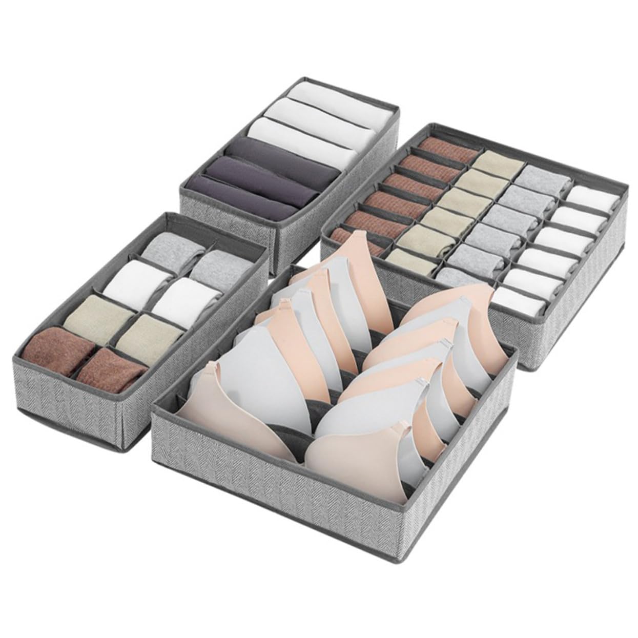 VILLCASE 4 pezzi Organizer Cassetti Intimo Pieghevole in Tessuto Grigio Divisori Multiuso per Mutande Reggiseni e Calzini Contenitori Compatti Resistenti e Antistrappo per Armadio