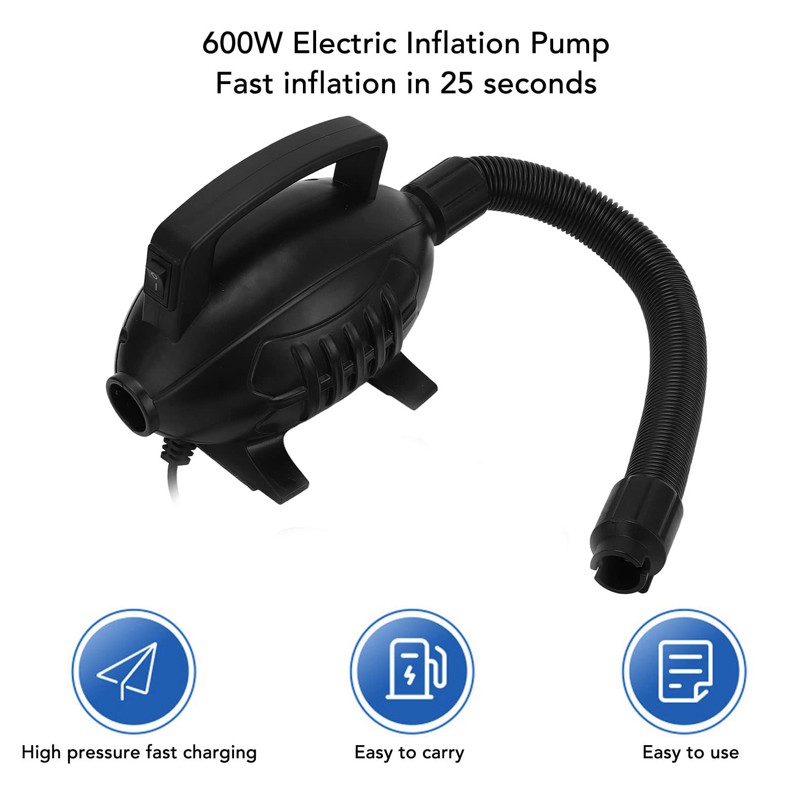Bomba de Aire Eléctrica de 600 W, Bomba Portátil para Colchón de Aire con 5 Boquillas para sofá Inflable