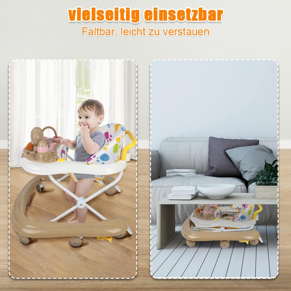 Chodnik dziecięcy chłopiec dziewczynka ewolucyjny 2 w 1, wielofunkcyjny chodzik, troskliwy towarzysz do nauki chodzenia dziecka, 62 x 68 x 36-81 cm, khaki