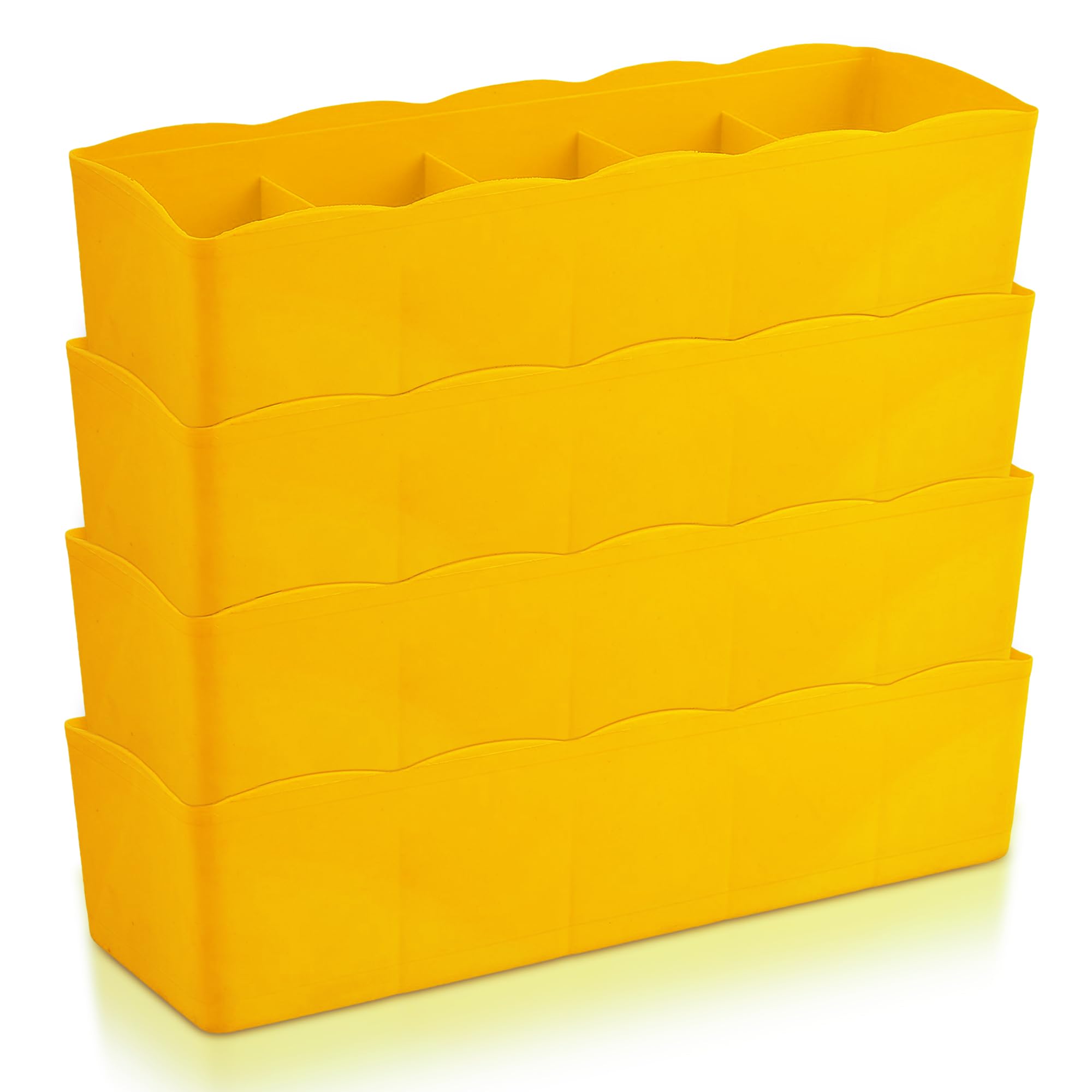 Kuber Industries Drawer Organizer | Plastic Undergarment Organizer for Socks-Ties | Stackable Drawer Divider Box | Closet Storage Box | 5 Grid Stationery Organizer | Pack of 4 | Yellow (B0CNP9TJ2T) Amazon Price History, Amazon Price Tracker