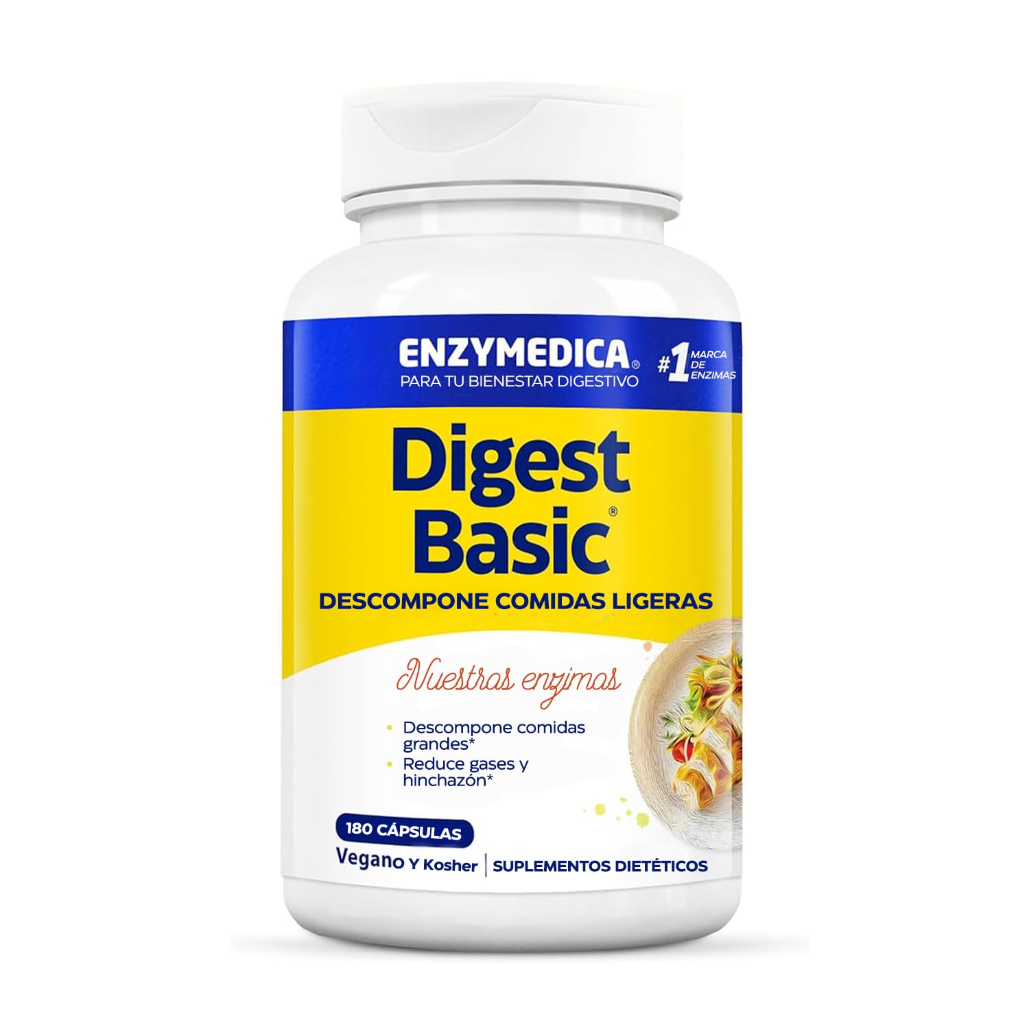 Enzymedica, Digest Basic, Fórmula Enzimática, Reduce los Gases, Mejora la Absorción de Nutrientes, Sin Gluten, Sin lácteos, 180 Cápsulas