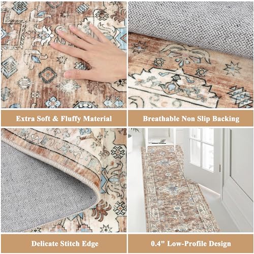 Pauwer Long Hallway Runner Rug 2'6''x14', Boho Washable Runner Rugs with Rubber Backing, Non Slip Carpet Runner for Hallways, Farmhouse Rug Runners for Kitchen Laundry Room Entryway