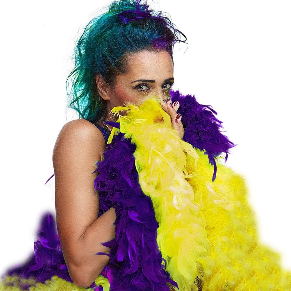 Feather Boa Set of 2 Festive Vibrant Colors - Suitable for Any Occasion - Mardi Gras Decorations - Party Supplies - Mardi Gras Costume Boa Party Accessory - 6.6ft Long Feather Boas (6) (2)