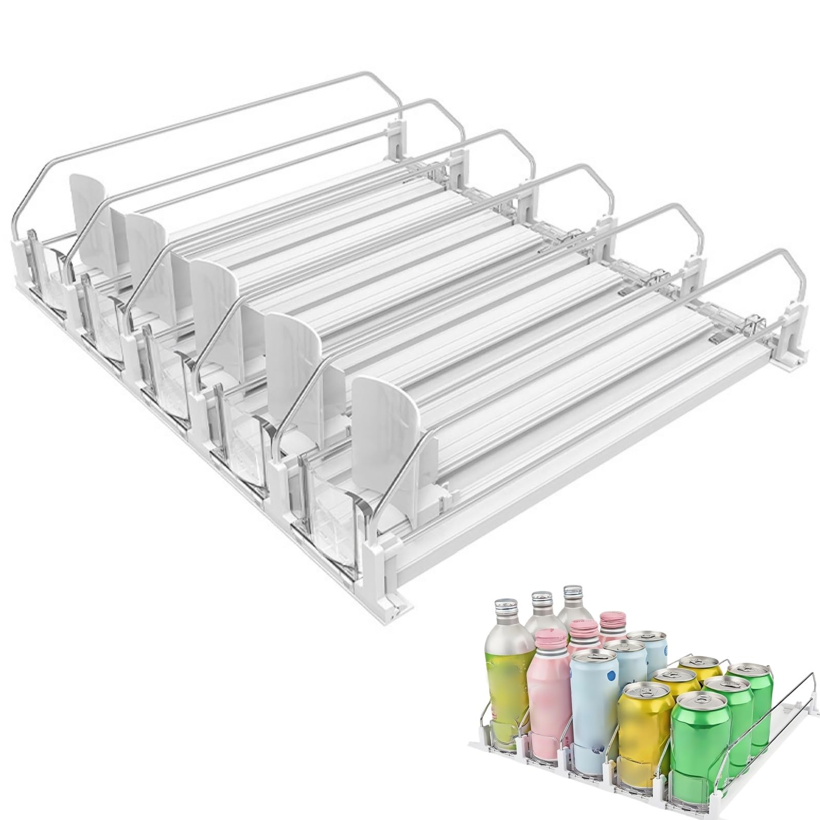 Zykphao Fridge Automatic Can Dispenser, Soda Beer Can Organizer for Fridge Pantry, Adjustable Width for Storage and Organization (5 Rows)
