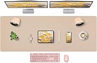 Vista 65 de Bloss Tapete de escritorio beige de 23.6 x 13.8 pulgadas, tapete de escritorio para escritorio, alfombrilla de mouse de cuero grande impermeable