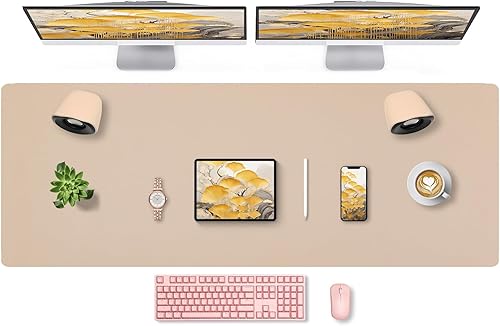 Miniatura 65 de Bloss Tapete de escritorio beige de 23.6 x 13.8 pulgadas, tapete de escritorio para escritorio, alfombrilla de mouse de cuero grande impermeable