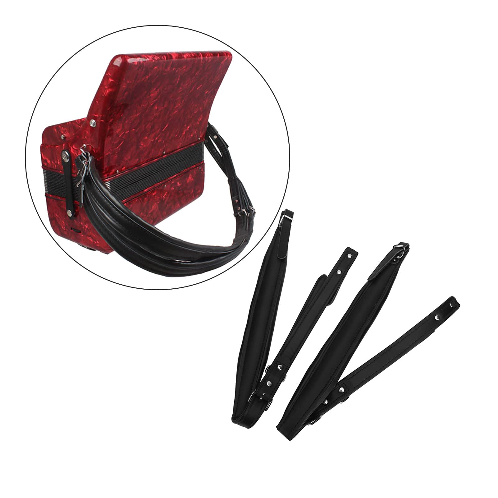 Cinghie per Fisarmonica Nere, Cinghie per Fisarmonica in Morbida Pelle PU, Tracolla per Fisarmonica Regolabile, Accessori per Strumenti Musicali, per la Maggior Parte delle Fisarmoniche con 16-120 Bas