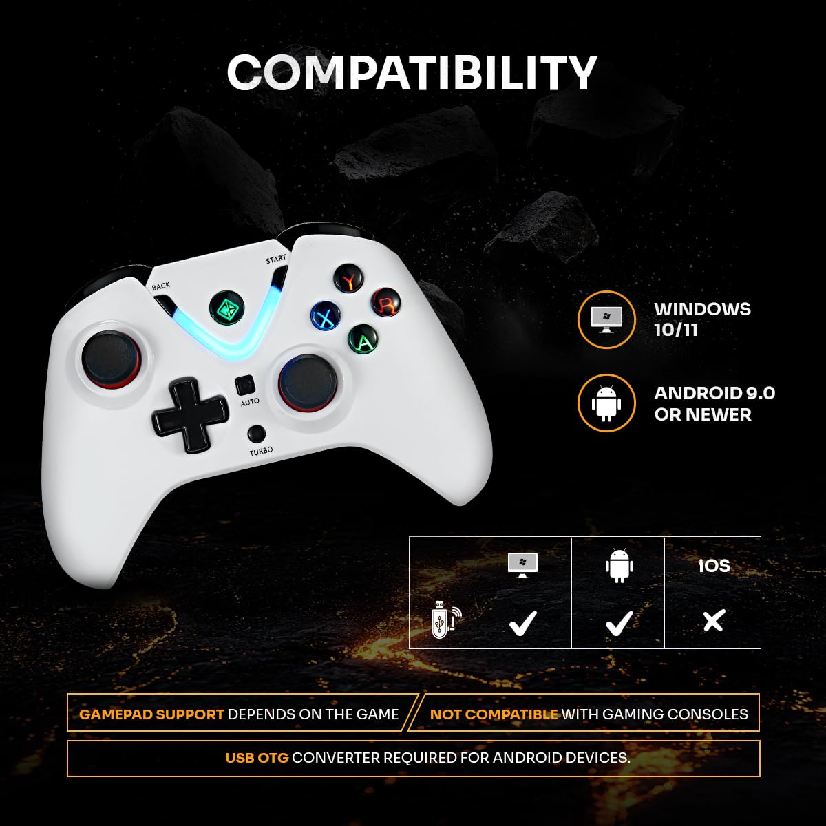 Cosmic Byte ARES Wireless Controller for PC, Hall Effect Joystick & Triggers, Dual Vibration, Backit ABXY Buttons, Turbo, Auto Turbo (White) — Amazon image 7