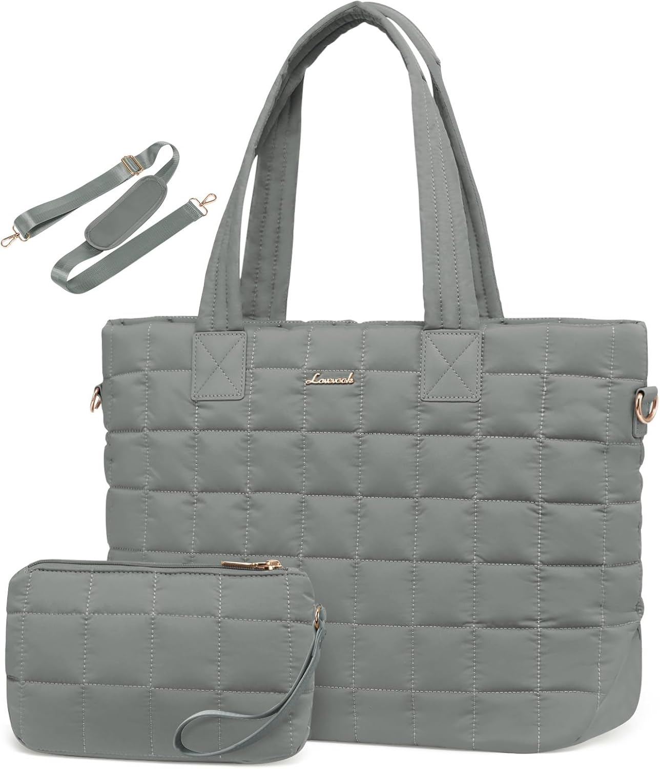 LOVEVOOK Laptop Tote Bag for Women, 17 Inch Large Puffer Work Computer Tote Bags for Teacher Nurse, Quilted Women’s Purse Tote Shoulder Handbags with Zipper for Travel College Office Gym, Green